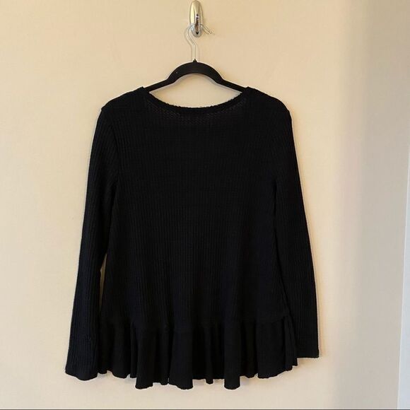 Anthropologie-Eri + Ali Waffle Peplum Black Long Sleeve Thermal (Small) - Picture 3 of 11